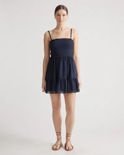 Quince Women's Chiffon Smocked Sleeveless Mini Dress In Navy
