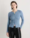 Quince Women's Cotton Cashmere Fitted Ribbed Cardigan Sweater