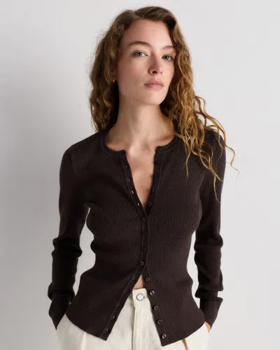 Quince Women's Cotton Cashmere Fitted Ribbed Cardigan Sweater In Brown