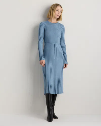 Quince Women's Cotton Cashmere Ribbed Long Sleeve Crew Midi Dress