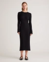 QUINCE WOMEN'S COTTON CASHMERE RIBBED LONG SLEEVE CREW MIDI DRESS