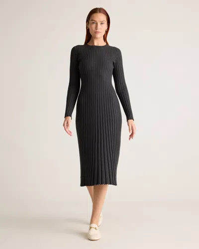 Quince Women's Cotton Cashmere Ribbed Long Sleeve Crew Midi Dress In Heather Charcoal