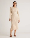Quince Women's Cotton Cashmere Ribbed Long Sleeve Crew Midi Dress In Heather Oatmeal