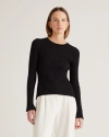 QUINCE WOMEN'S COTTON CASHMERE RIBBED LONG SLEEVE SWEATER