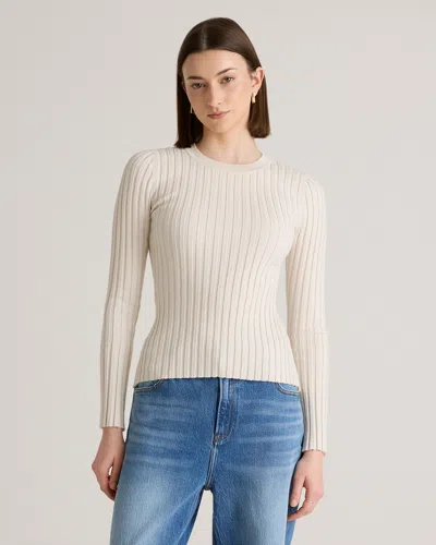 Quince Women's Cotton Cashmere Ribbed Long Sleeve Sweater In Heather Bone