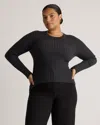 Quince Women's Cotton Cashmere Ribbed Long Sleeve Sweater In Heather Charcoal