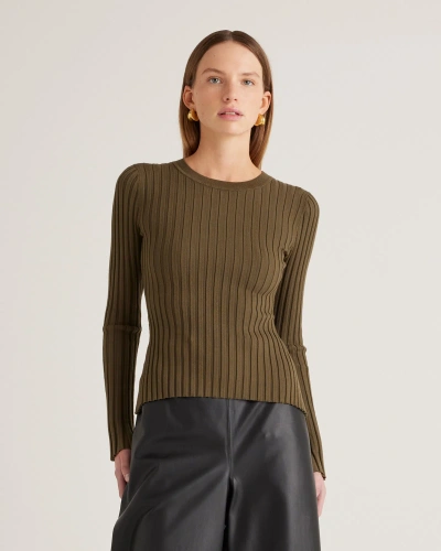 Quince Women's Cotton Cashmere Ribbed Long Sleeve Sweater In Olive