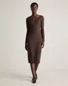 Quince Women's Cotton Cashmere Ribbed Long Sleeve V-neck Midi Dress In Mocha Heather