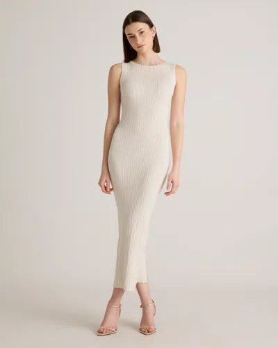 Quince Women's Cotton Cashmere Ribbed Sleeveless Midi Dress In Heather Bone