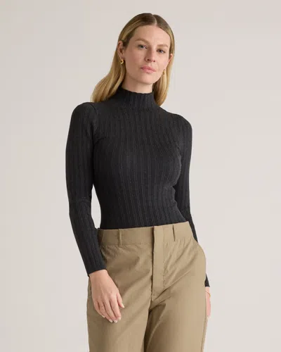 Quince Women's Cotton Cashmere Ribbed Turtleneck Bodysuit In Heather Charcoal