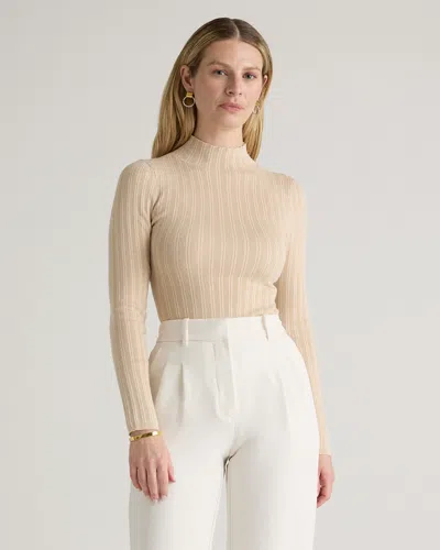 Quince Women's Cotton Cashmere Ribbed Turtleneck Bodysuit In Heather Oatmeal