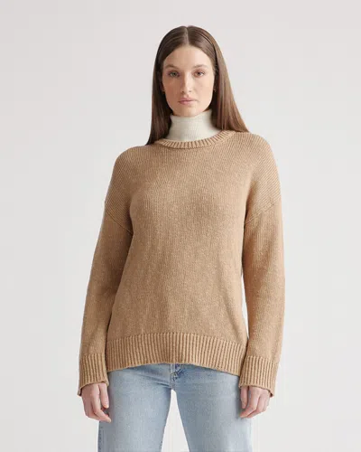 Quince Women's Cotton Linen Oversized Crew Sweater In Camel