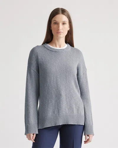 Quince Women's Mongolian Cashmere Fisherman Crewneck Knit Sweater In Dusty Blue