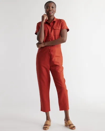 Quince Women's Cotton Linen Twill Short Sleeve Coverall Jumpsuit In Rust Red