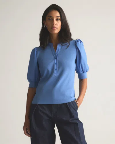 Quince Women's Cotton Mixed Media Puff Sleeve Top