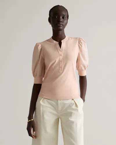 Quince Women's Cotton Mixed Media Puff Sleeve Top