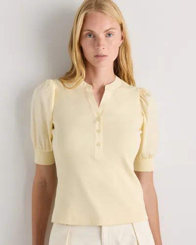 Quince Women's Cotton Mixed Media Puff Sleeve Top