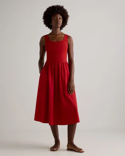Quince Women's Cotton Mixed Media Tank Top Dress In Red