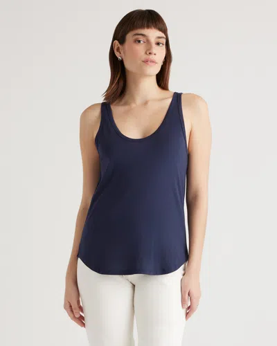 Quince Women's Cotton Modal Double Scoop Neck Tank Top In Navy