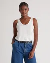 Quince Women's Cotton Modal Double Scoop Neck Tank Top In White