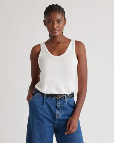 Quince Women's Cotton Modal Double Scoop Neck Tank Top In White