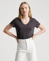 Quince Women's Cotton Modal V Neck T-shirt In Black