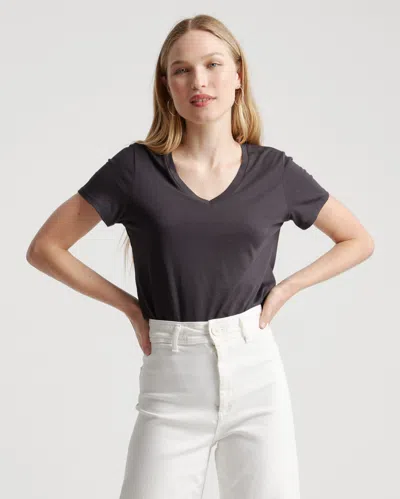 Quince Women's Cotton Modal V Neck T-shirt In Black