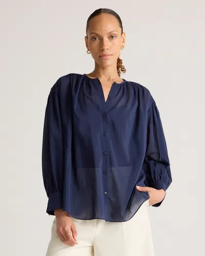 Quince Women's Cotton-silk Voile Blouson Blouse In Blue
