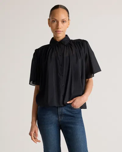 Quince Women's Cotton-silk Voile Short Sleeve Blouse In Black