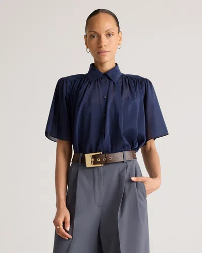 Quince Women's Cotton-silk Voile Short Sleeve Blouse In Dark Navy