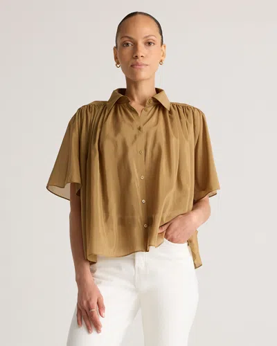 Quince Women's Cotton-silk Voile Short Sleeve Blouse In Pecan
