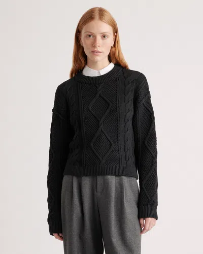 Quince Women's Cropped Cable Crew Sweater In Black