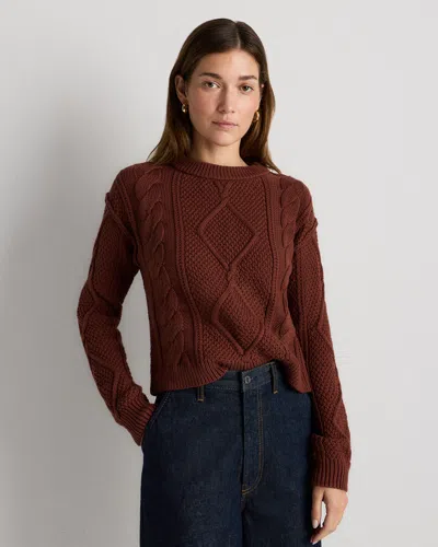 Quince Women's Cropped Cable Crew Sweater In Brown