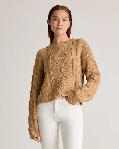 Quince Women's Cropped Cable Crew Sweater In Camel