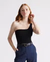 Quince Women's Cropped One Shoulder Ribbed Knit Tank Top In Black