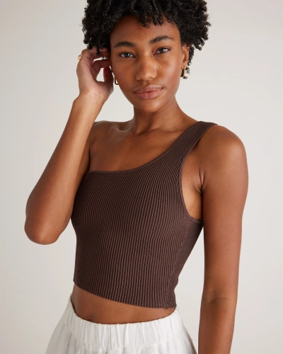 Quince Women's Cropped One Shoulder Ribbed Knit Tank Top In Dark Brown