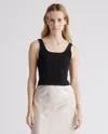 Quince Women's Cropped Square Neck Ribbed Knit Tank Top In Black