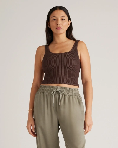 Quince Women's Cropped Square Neck Ribbed Knit Tank Top In Dark Brown