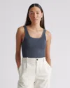 Quince Women's Cropped Square Neck Ribbed Knit Tank Top In Grey