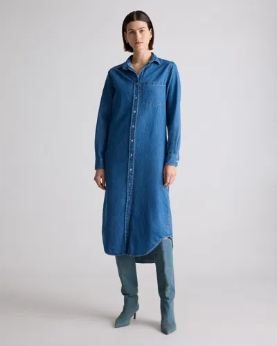 Quince Women's Distressed Denim Maxi Shirt Dress In Medium Indigo