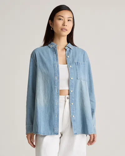 Quince Women's Distressed Denim Oversized Shirt In Blue