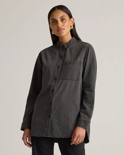 Quince Women's Distressed Denim Oversized Shirt In Washed Black