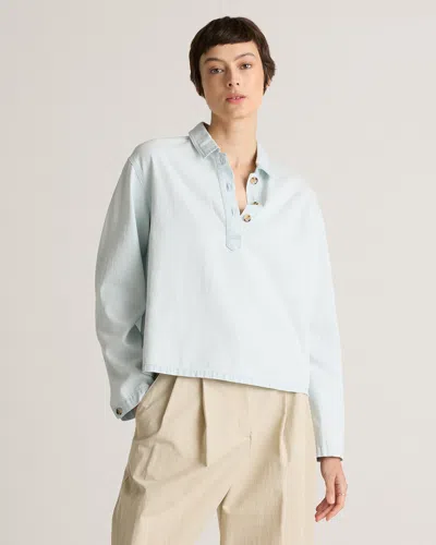 Quince Women's Distressed Denim Popover Shirt In Light Chambray
