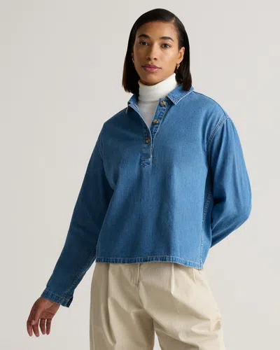 Quince Women's Distressed Denim Popover Shirt In Medium Indigo