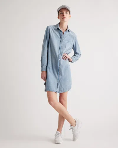 Quince Women's Distressed Denim Shirt Dress In Blue