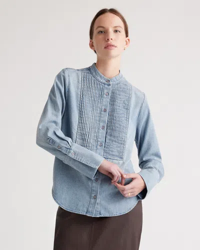 Quince Women's Distressed Denim Tuxedo Shirt In Blue