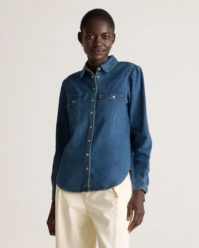 Quince Women's Distressed Denim Western Shirt In Dark Indigo