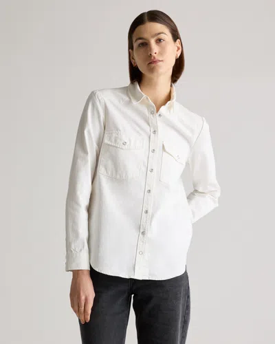 Quince Women's Distressed Denim Western Shirt In Off-white