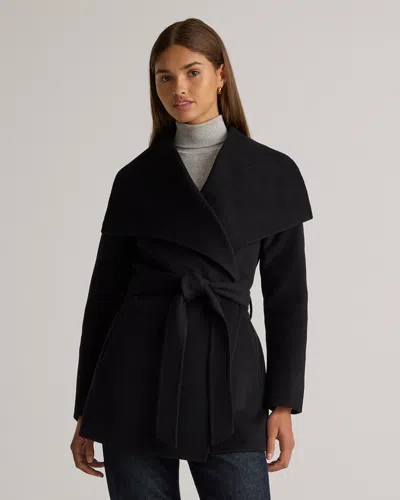 Quince Women's Double-faced Merino Wool Draped Collar Short Wrap Coat In Black