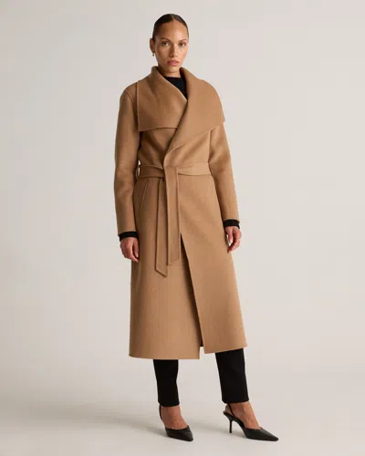 Quince Women's Double-faced Merino Wool Draped Collar Wrap Coat In Caramel